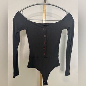 Off-Shoulder Blueish Gray Longsleeve Bodysuit